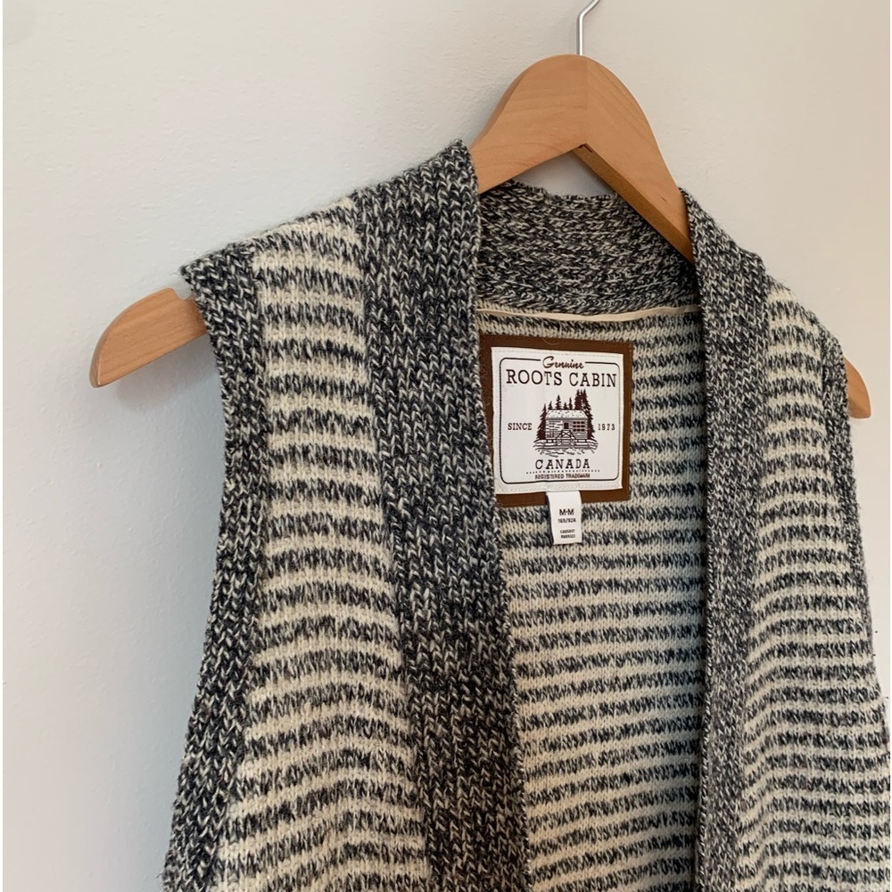 ROOTS Longline Open Sweater Vest Wool Blend Grey Blend Size Medium
